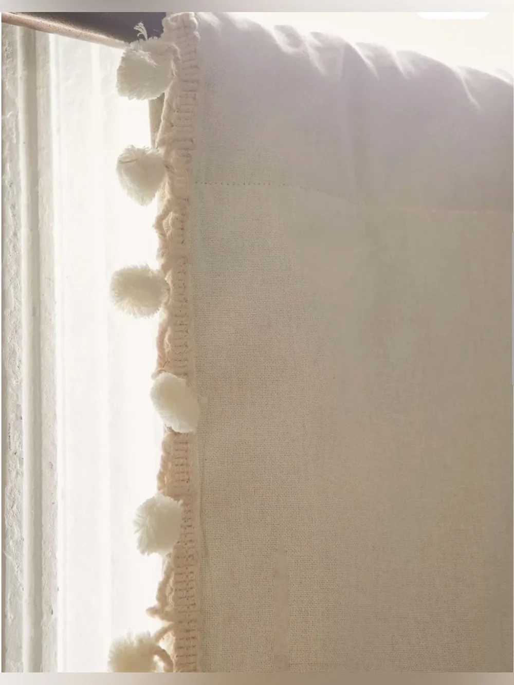 Urban Outfitters Pom Pom Blackout Curtains, Ivory, Set of 2 panels